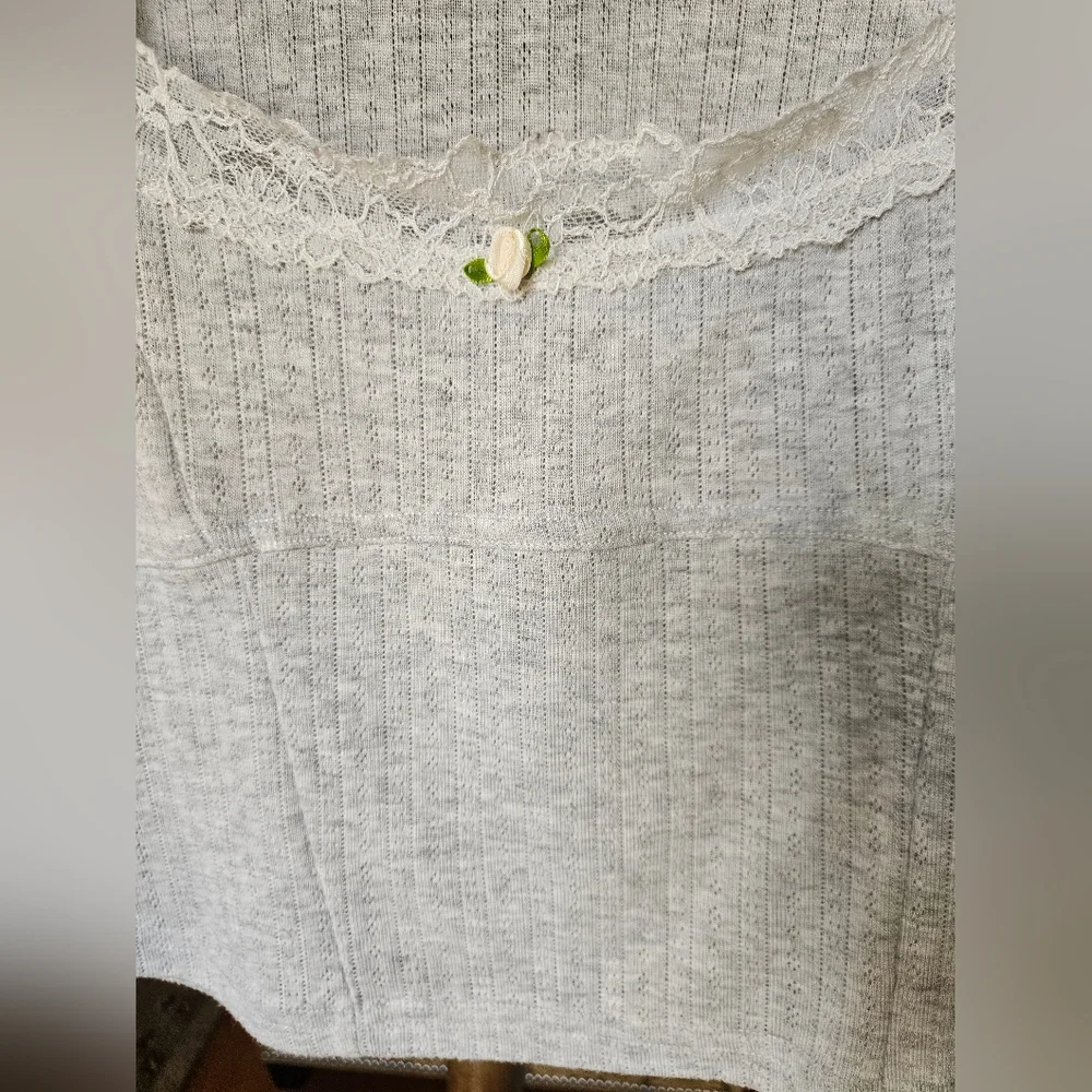 NWOT Free People Intimately long sleeve top with lace details in gray - Picture 11 of 15
